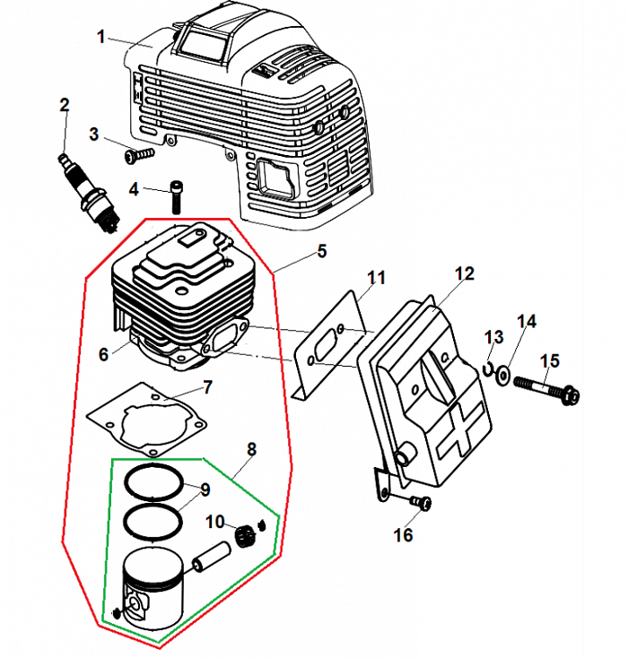 1 ПОРШЕНЬ - ЦИЛИНДР - СВЕЧА ТРИММЕР CHAMPION Т447-2